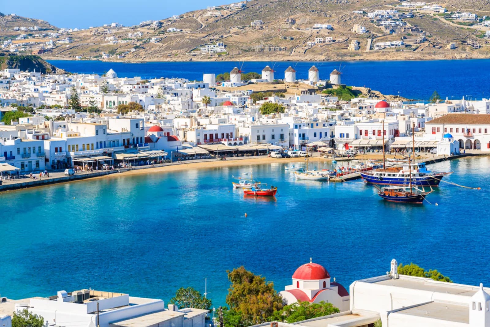 Mykonos old port at golden hour